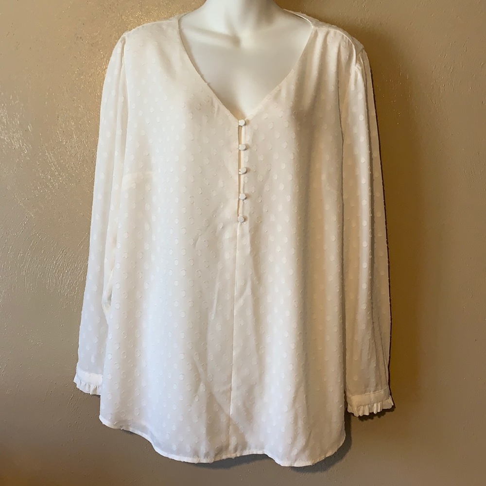 Loft Plus Size 16 Off White Patterned Button Blou… - image 1